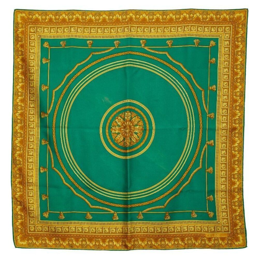 Celine Allover Pattern Green Multicolor Silk Ladi… - image 1